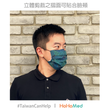 Load image into Gallery viewer, 成人 可水洗布口罩(藍綠浪紋)